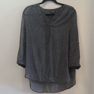 Women's Black and White Patterned Sheer Blouse